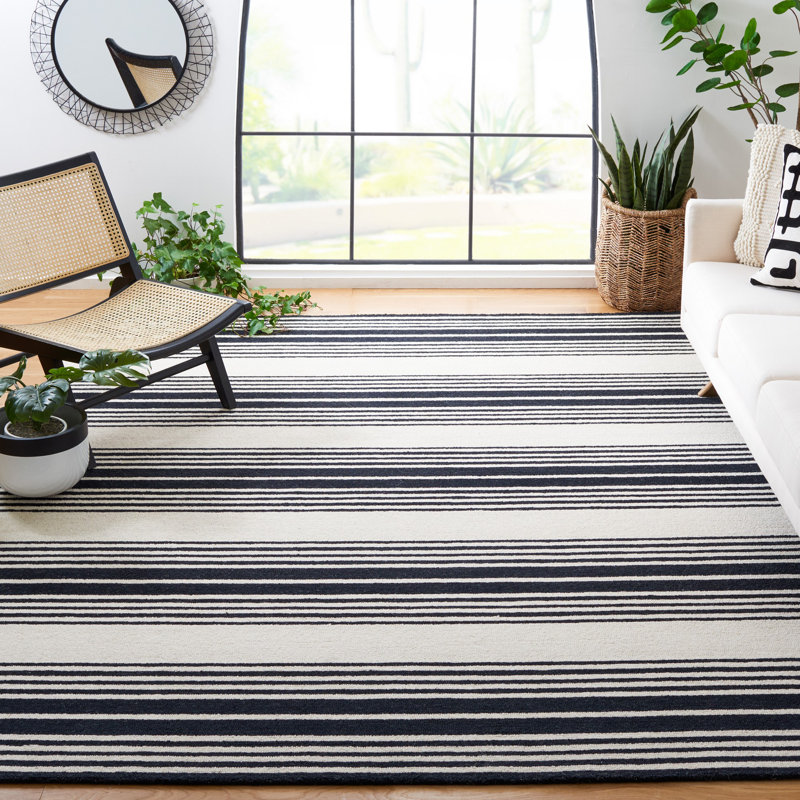 Hanchett Hand Tufted Wool And Cotton With Latex Striped Rug, Rectangle 5' x 8'