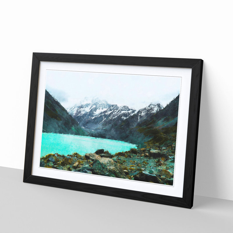 Aoraki Mount Cook In New Zealnd - Picture Frame Painti, 33cm H x 45cm W x 2cm D, Black
