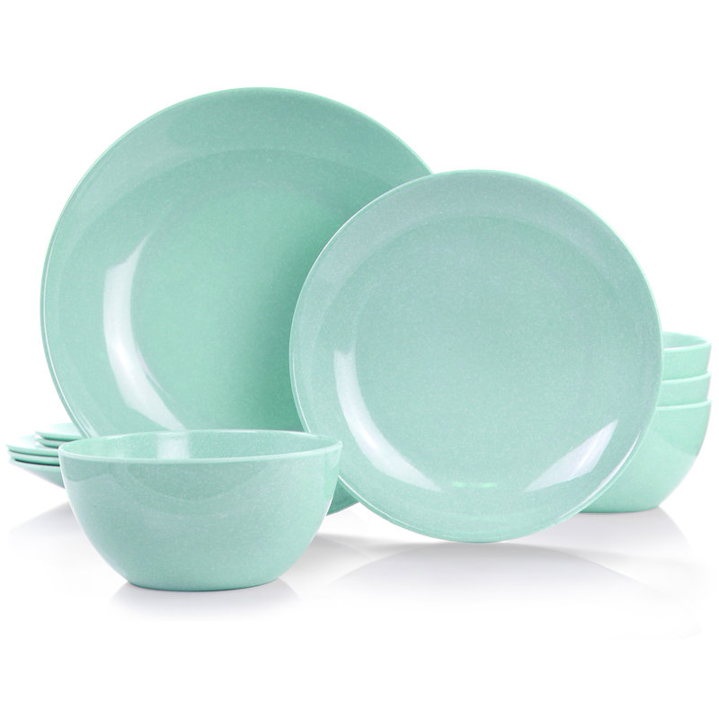 Blue Melamine 12-Piece Outdoor Dinnerware Set, Service for 4