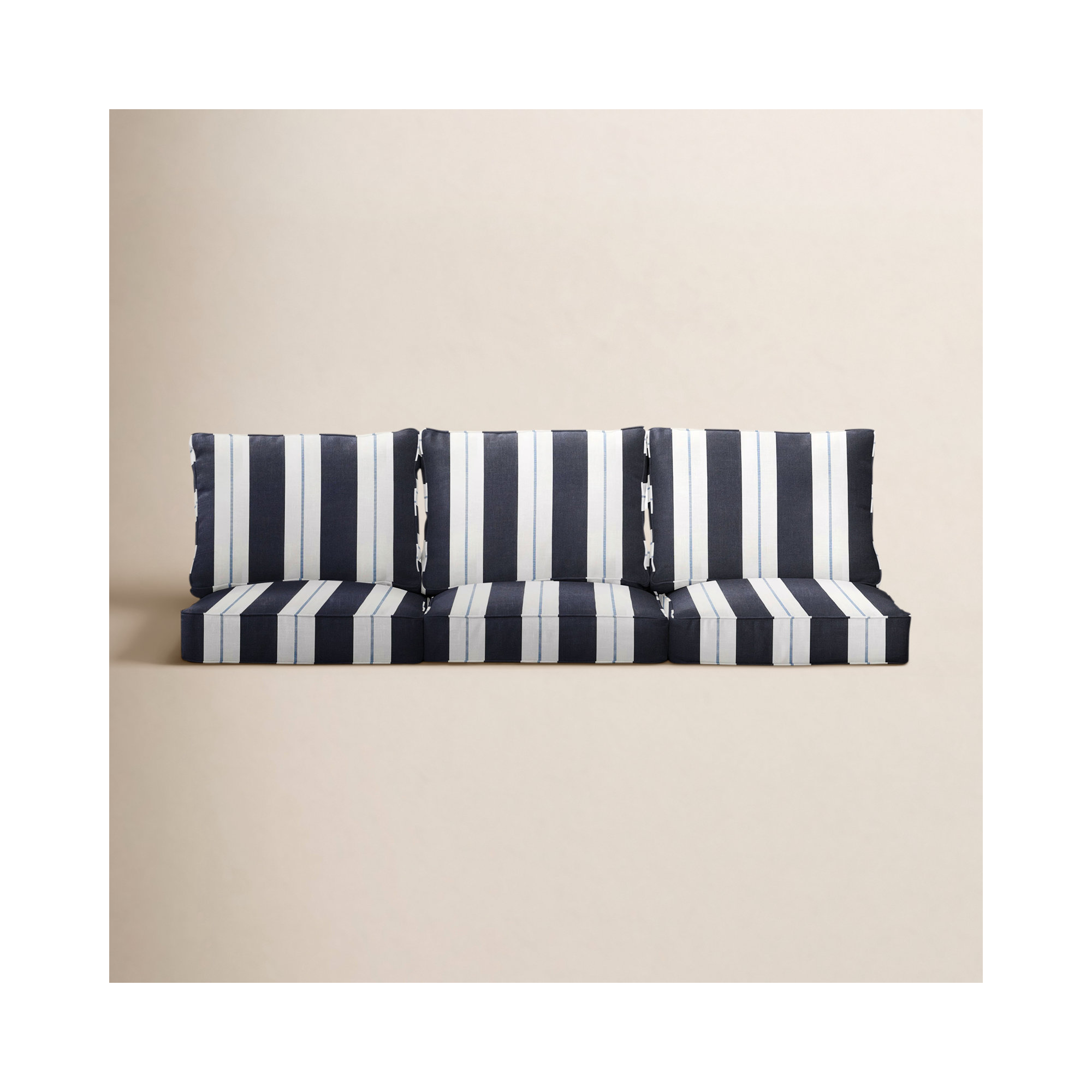 Deana Indoor/Outdoor Sunbrella Seat/Back Cushion, 25" W x 25" D, Navy Stripe Sunbrella®