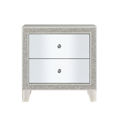 Mirrored Nightstand With Smooth Glide System In Champagne Appearance