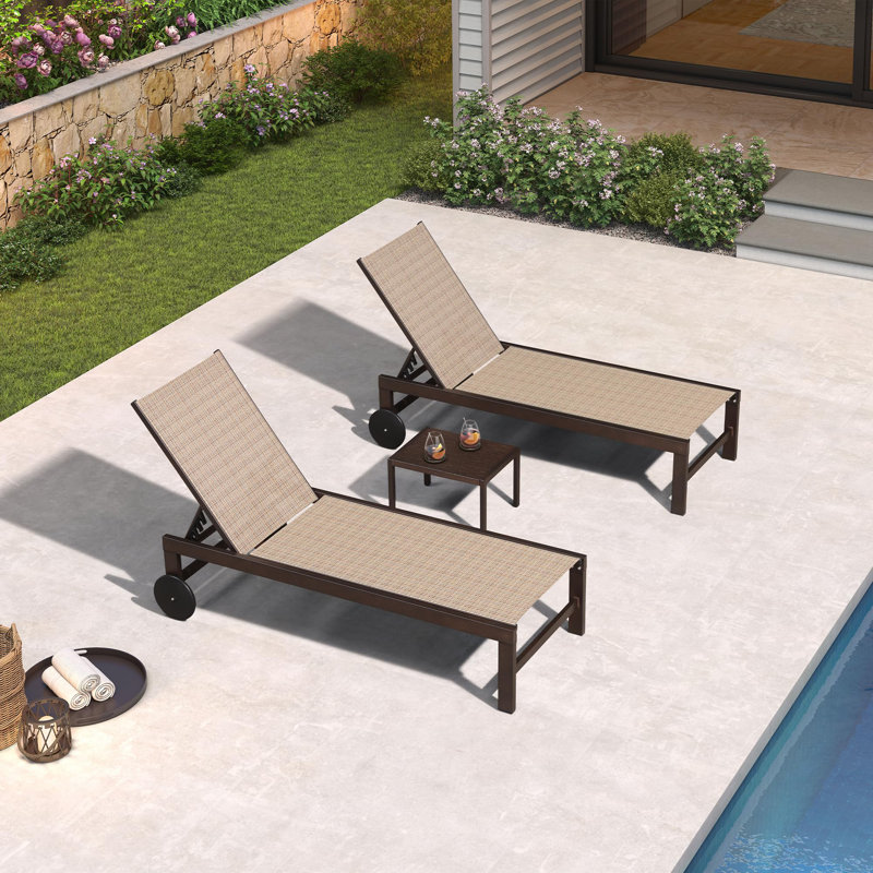 Chaise longue d'extérieur PURPLE LEAF avec 5 positions réglables, structure en aluminium bronze, Brun clair