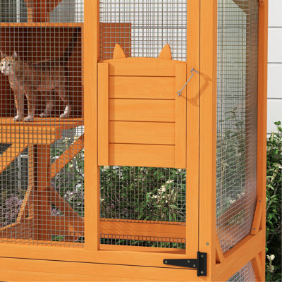 71" Wooden Cat House With High-up Concealment Box, Large , Asphalt Roof, Indoor & Outdoor, House, Extraordinary Durability, For 1-3 Cats,