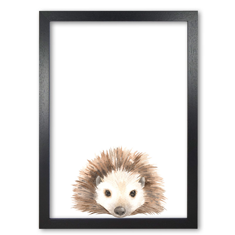 Forest Friends, Cute Hedgehog - Painting, Black Grain Frame, 42 cm H x 30 cm W x 5 cm D