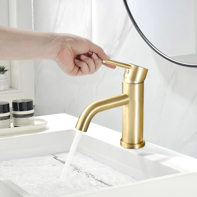 Robinet de salle de bain à un trou avec drain, Or brossé, Avec ensemble de drain