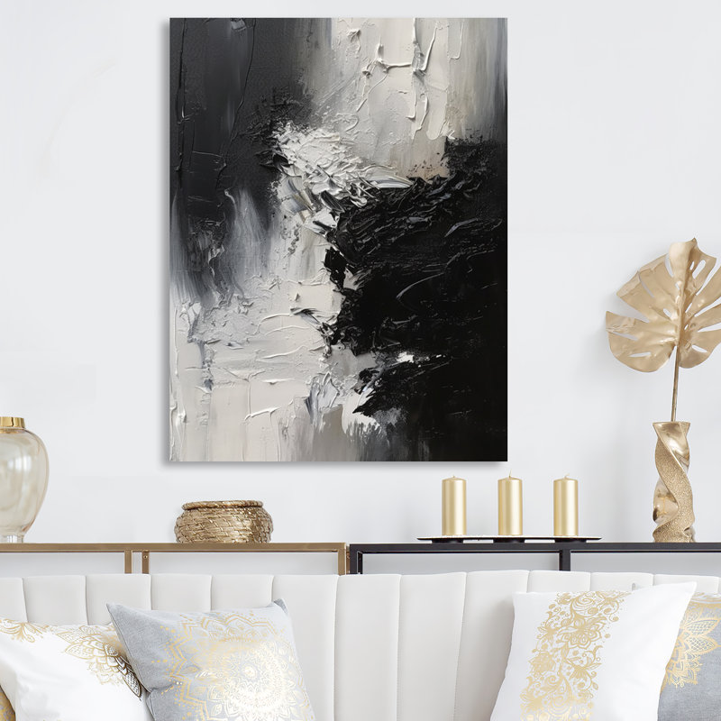 Noir et blanc délicat coups de pinceau II - art abstrait en marbre, H 40 po x l 30 po x P 1,5 po, Toile tendue