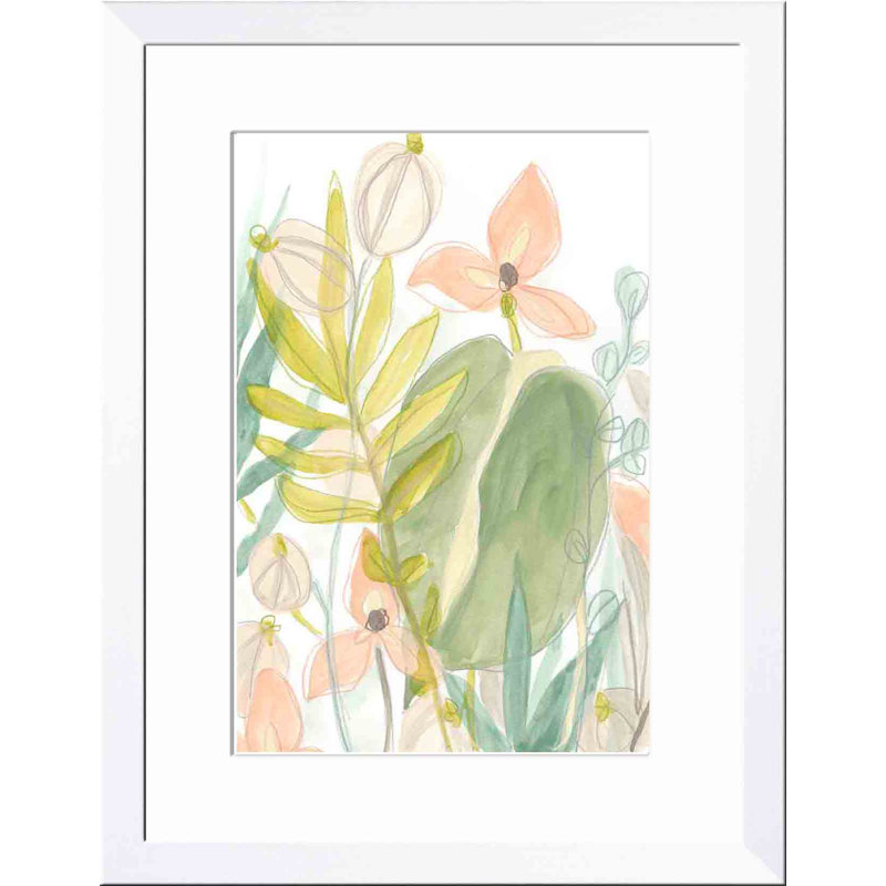 «Island Flora II» par June Erica Vess - peinture encadrée, H 32 po x l 48 po, Blanc