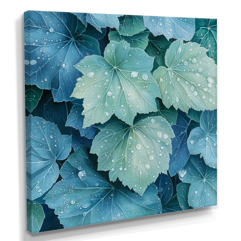 Morning Dewy Leaves I - feuilles, art mural, Toile tendue, Ne s’applique pas, H 16 po x l 16 po