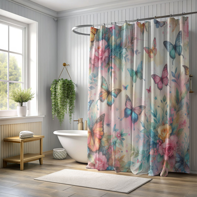 Rideau de douche standard 1 pièce Butterfly Splash Flight, H 74 po x l 71 po