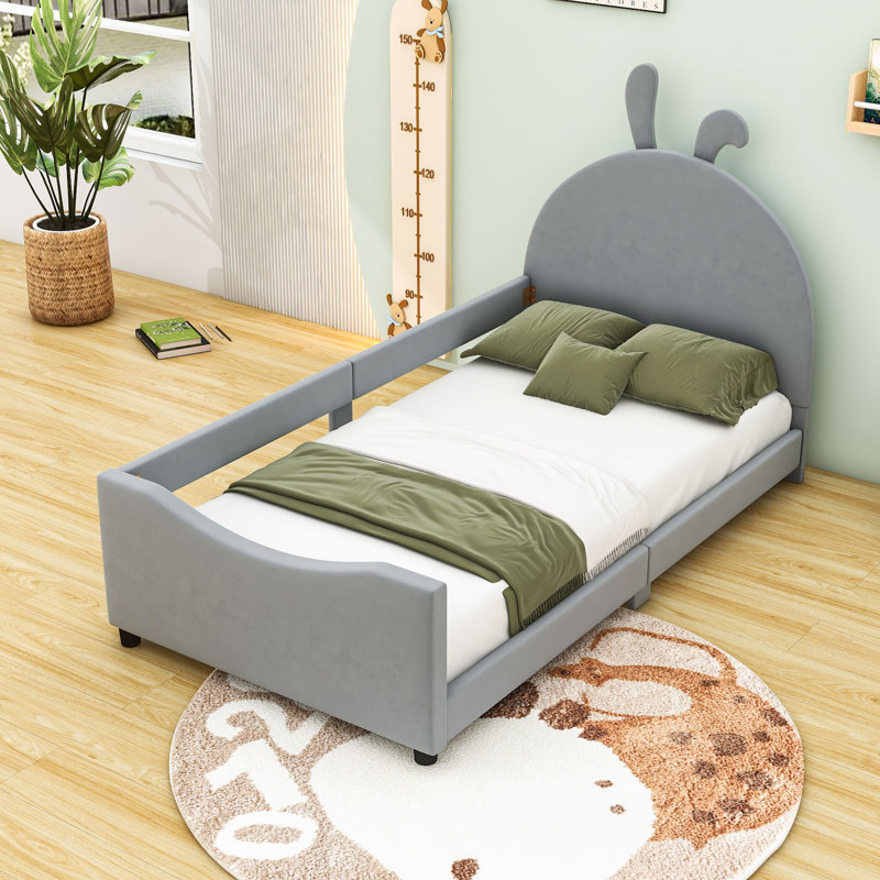 Wood Twin Upholstered Daybed with Headboard, Grey