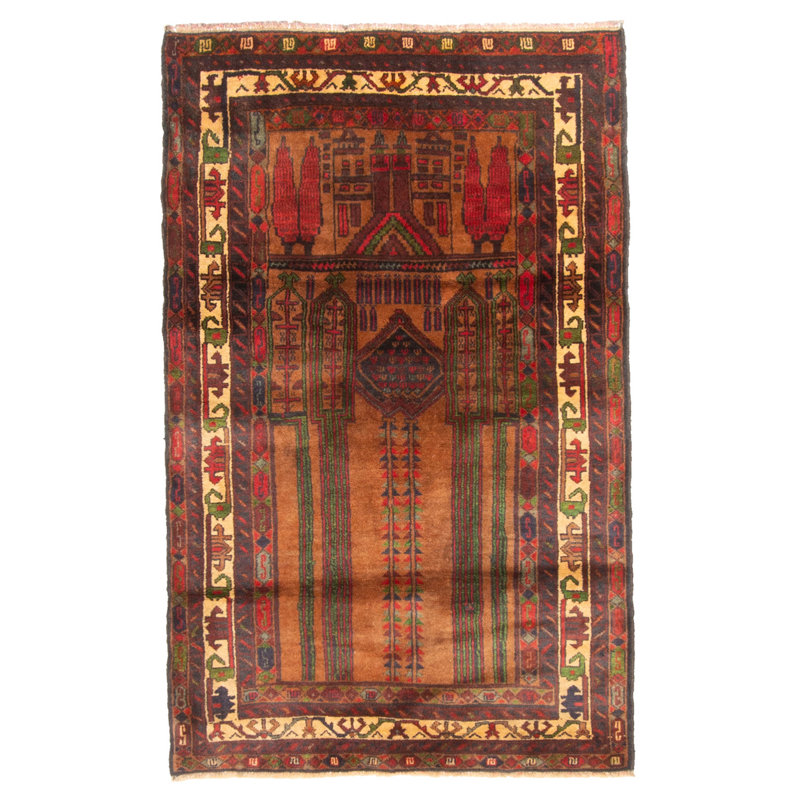 Tapis brun Teimani 2 pi 6 po x 4 pi 11 po