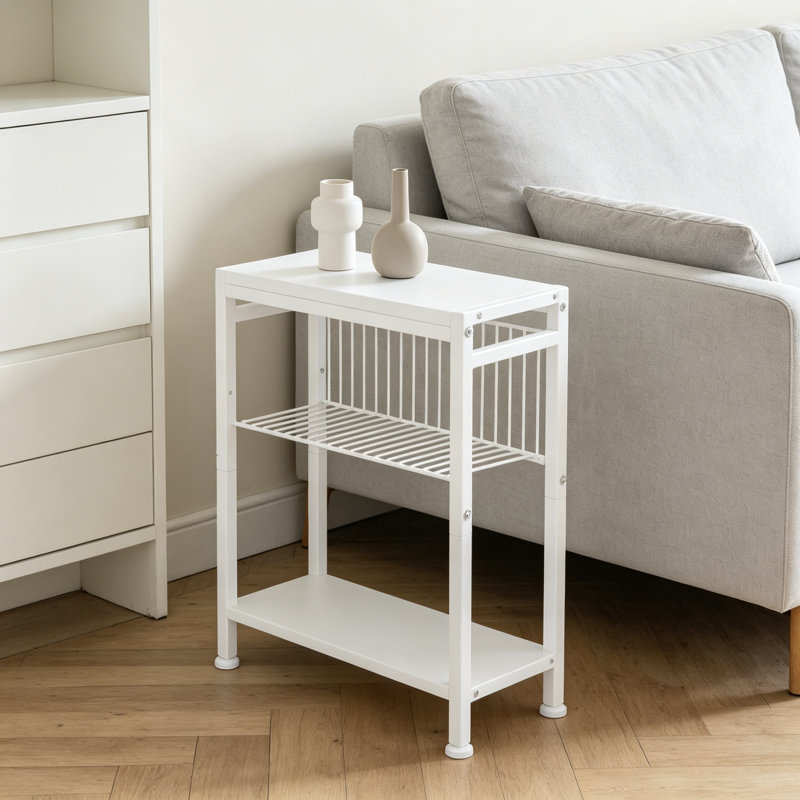 Table d'appoint étroite pour les petits espaces avec porte-revues, table de bout mince 2-en-1, table de chevet Skinny pour le salon, table à magazines mince avec support réglable en forme de V