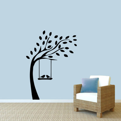 Décalcomanie murale arbre avec oiseaux sur balançoire