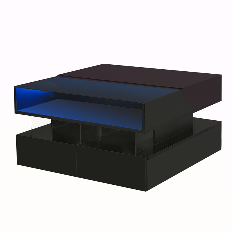 Table basse à plateau relevable avec 2 tiroirs, Noir