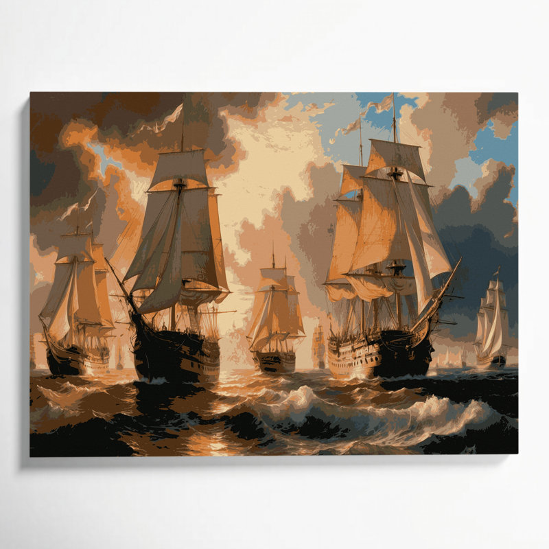 Nautical Sailing ships Brown Canvas Wall Art, 11" H x 14" W