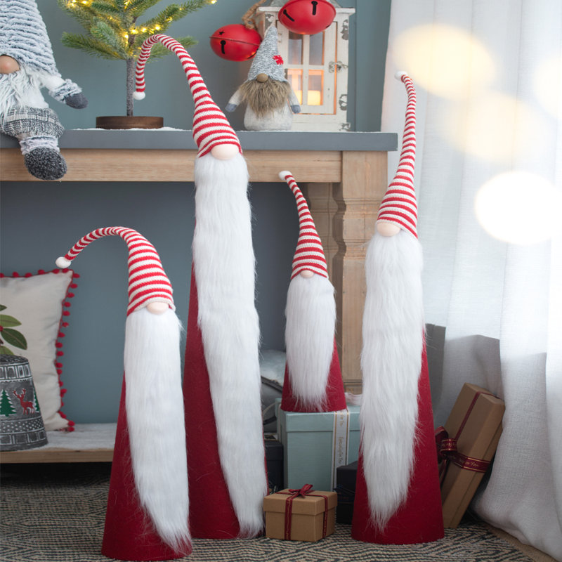 Ensemble de 4 gnomes en forme de cône de Noël avec chapeau tricoté, ornements en peluche de différentes tailles, ensemble d'ornement de Noël