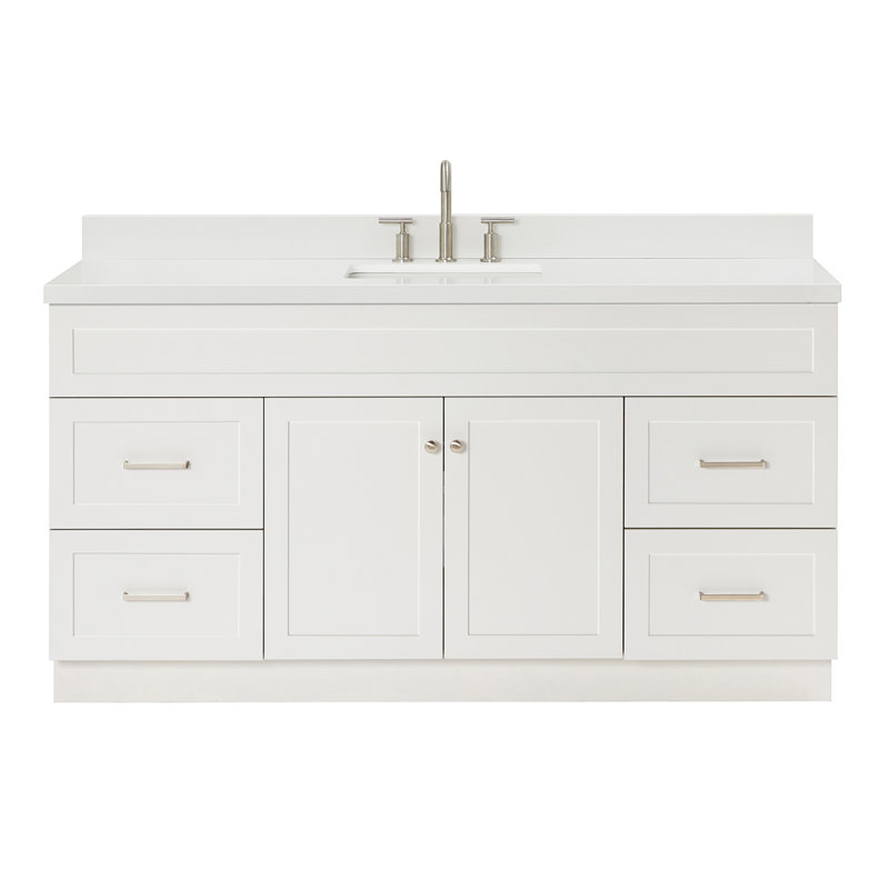 Meuble-lavabo simple autoportant de 67 po avec plateau en quartz blanc Hamlet, Blanc