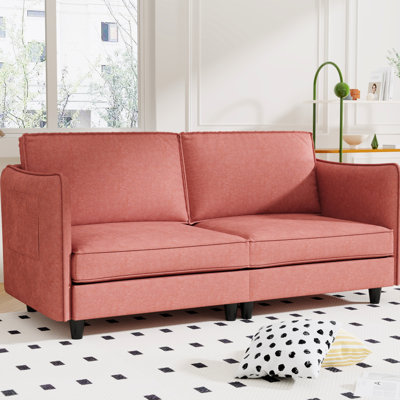 72.28'' 2 Seater Mid Century Modern Comfy Couch, Red Fabric, Solid Wood Frame, Pocket Spring, Suitable For Dorm, Apartment, With Side And Quick Installation Process Fabric , Design, Ideal Effortless