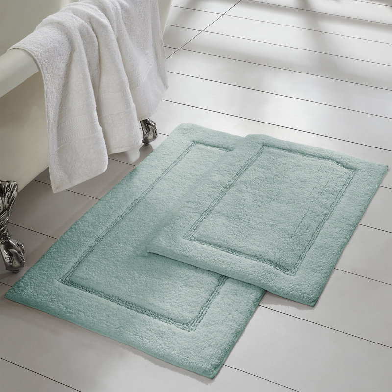Modern Threads 2-Pack Solid Loop with Non-Slip Backing Bath Mat Sets, Spa Blue