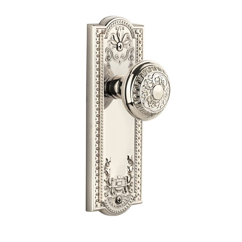 Grandeur Parthénon plaque passage avec bouton de porte Windsor, 2 3/4", Nickel poli