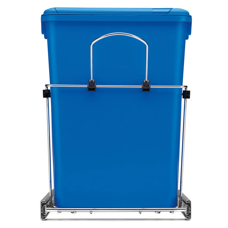 Double Sliding Pull-Out Waste Bin Containers, Blue/White, 19.25" H x 14.38" W x 22" D, 8.75