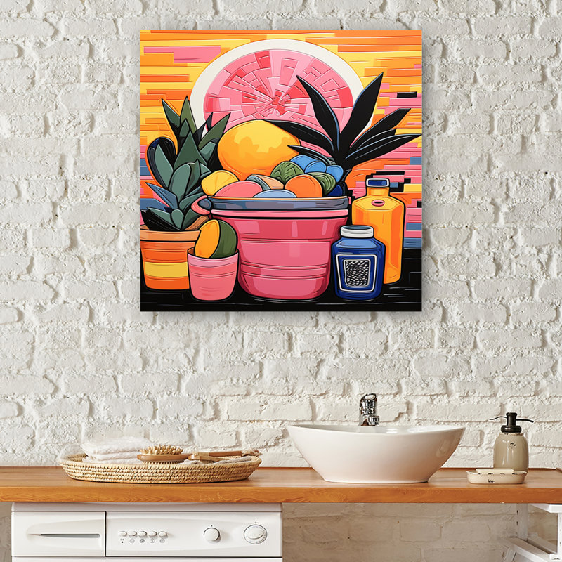 Jour de lessive jaune et rose au Mexique - Art mural, H 40 po x l 30 po x P 1,5 po