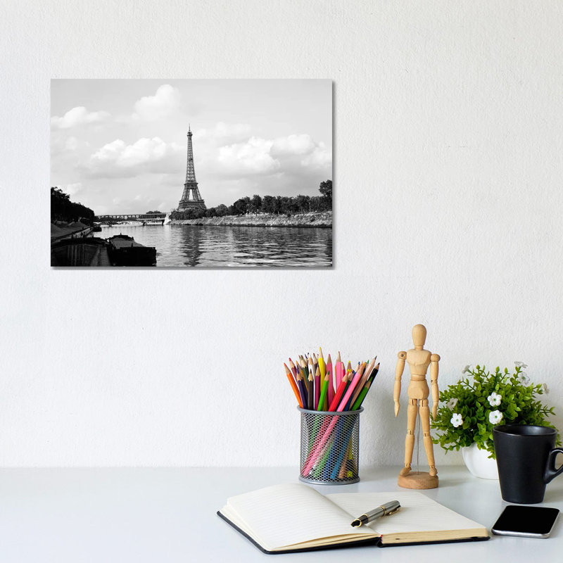 1950s-1960s Eiffel Tower Along River Seine Paris France by Vintage Images - Wrapped Canvas Print, 20.32 cm H x 30.48 cm W