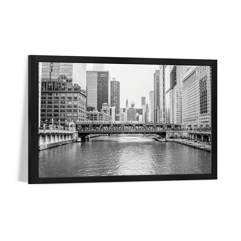 BW Chicago River View Premium Framed Posters, 16" H x 24" W