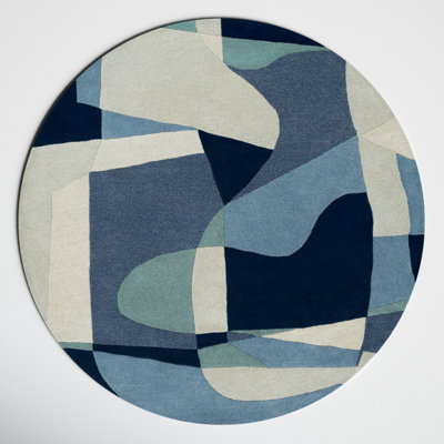 Gaye Teal Navy Beige Hand-Tufted Geometric Rug