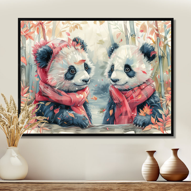 Reproduction d'art mural "Panda rose noir" - Panda, H 12 po x l 20 po, Cadre noir
