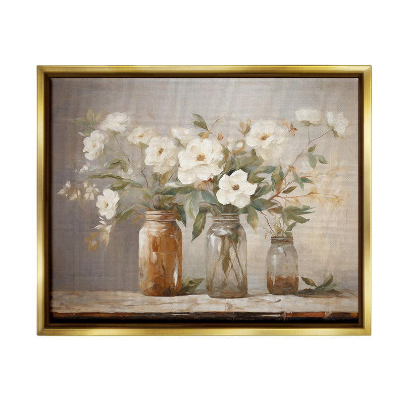 "Vintage Farmhouse Blooms" par Ramona Murdock sur toile, Cadre flottant métallique doré, H 17 po x l 21 po