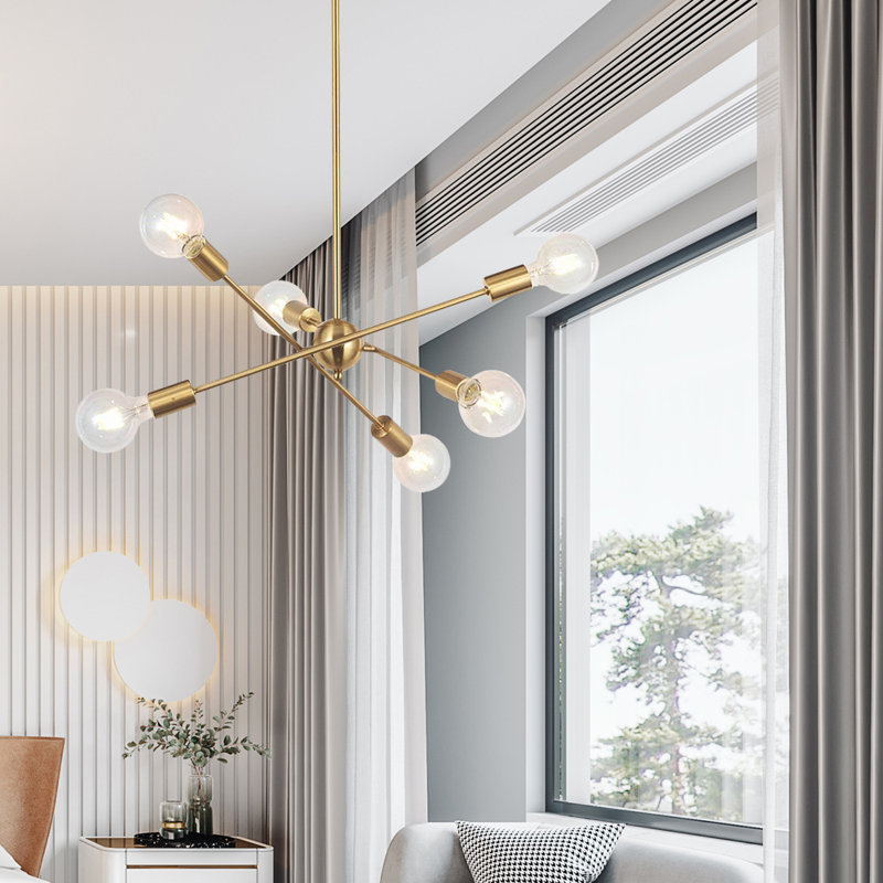 Hairston 6 - Light Dimmable Sputnik Sphere Chandelier, Brushed Brass
