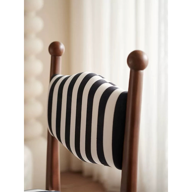 Chaise Kenyatta Bol Sant, Mélange de polyester rayé noir / blanc, Bois brun, 2
