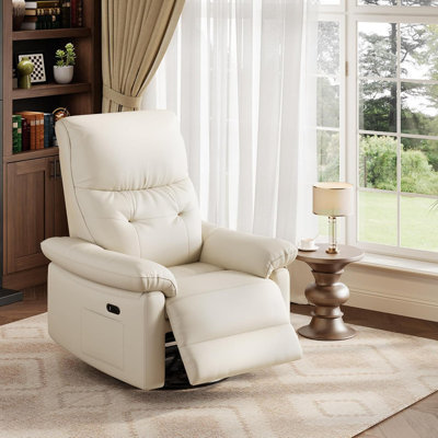 Power Swivel Recliner Chair with USB Port, 270° Rocking Glider, PU Leather for Living Room & Nursery