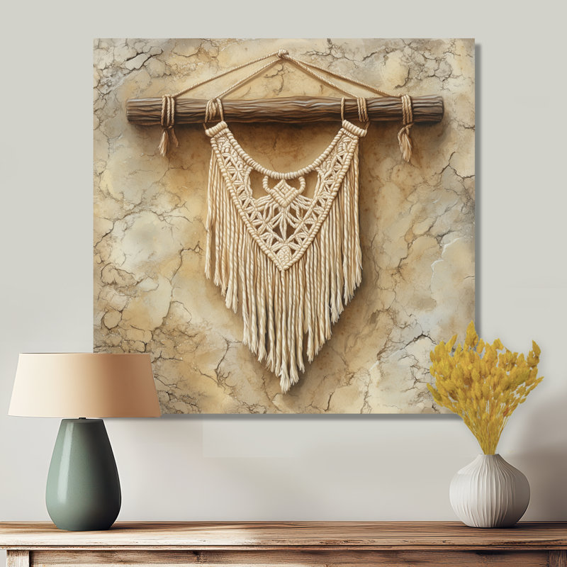 «Golden Macrame Spirit - Abstract Boho», impression bohème, L 36 po x H 36 po
