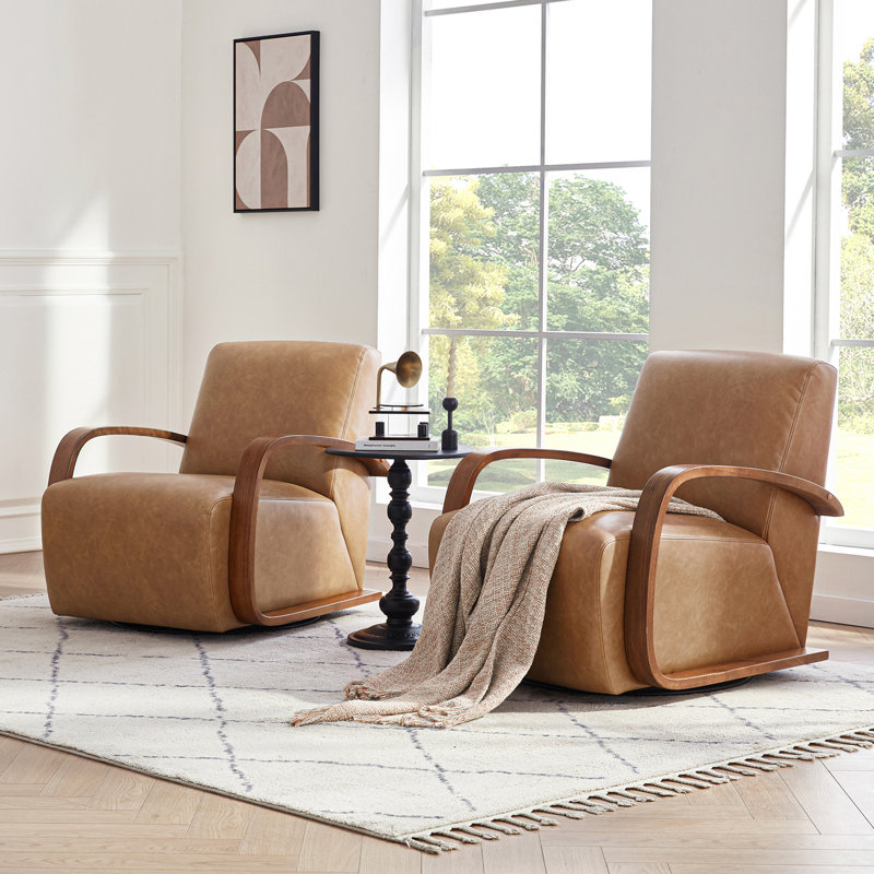 Fauteuil pivotant rembourré Brehana, Similicuir brun cognac