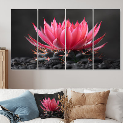 Pink Grey Cactus Floral Beauty - Floral Cactus Wall Art Print Set