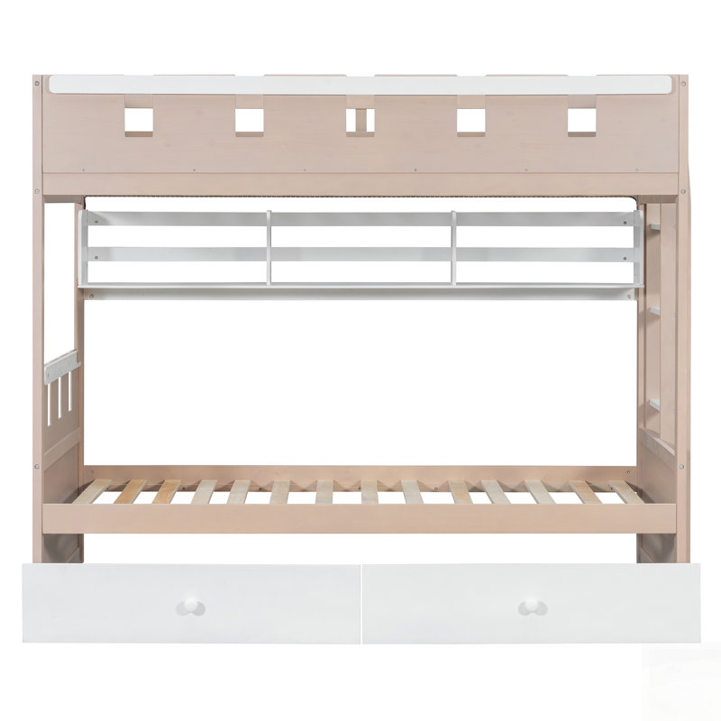 Lit superposé de style château avec 2 tiroirs, tablette et DEL, parfait pour les chambres d'enfants et les petits espaces