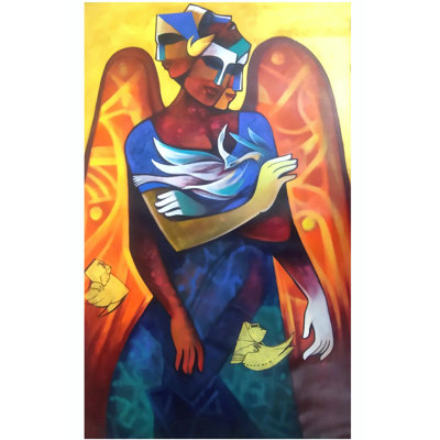 Ange musical, peinture acrylique sur toile par Nawal Kishore - Heavenly Music