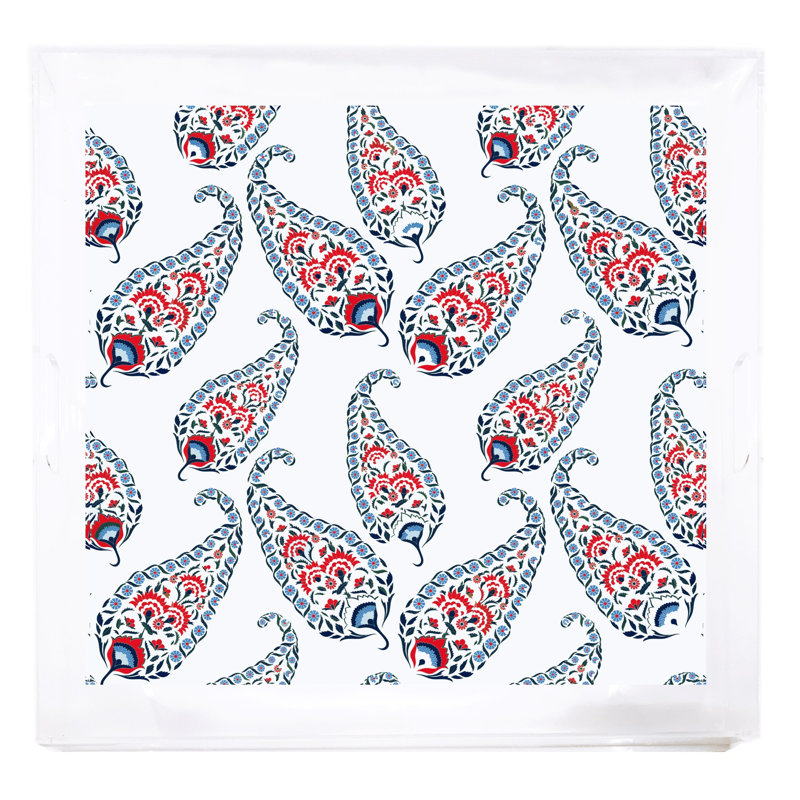 Indian Paisley Acrylic Square Decorative Tray, Red Blue
