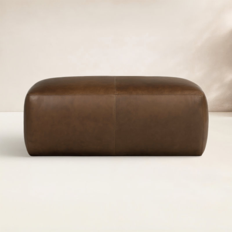 Denver Full-Grain Genuine Italian Leather Ottoman, Cocoa Brown Genuine Leather