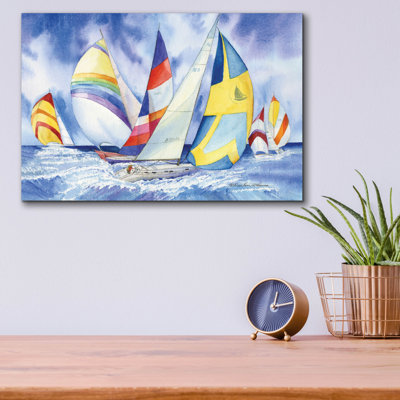  Art mural en verre acrylique, 16 "x 12", "Voiliers" par Kathleen Parr