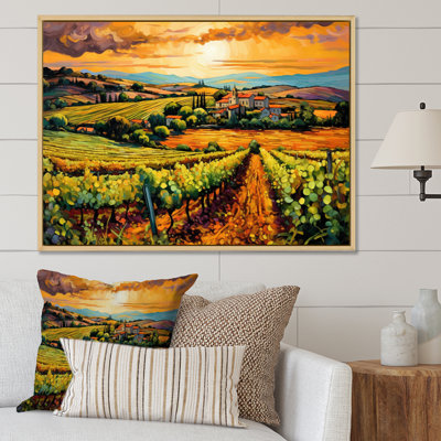 Vangogh Sunlit Vineyards I Framed On Canvas by Vincent Van Gogh Painting