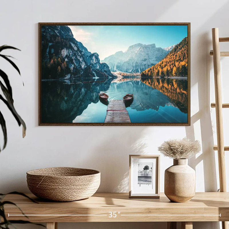 Jetée du lac Braies, 25 po x 17 po, Cadre flottant noyer