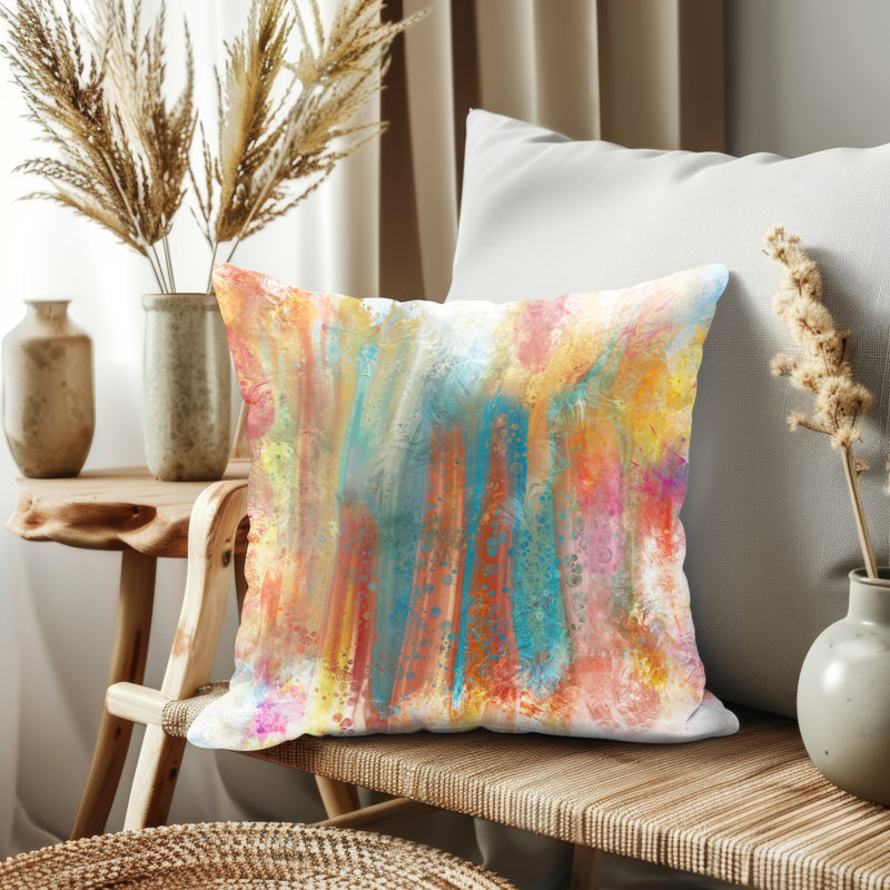 Housse de coussin, Bleu / orange abstrait, H 21,5 po x l 21,5 po
