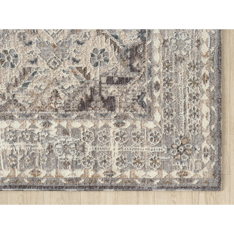 Tapis traditionnel Hult Austro - médaillon neutre avec finition patinée, Rectangle 12 pi 6 po x 15 pi