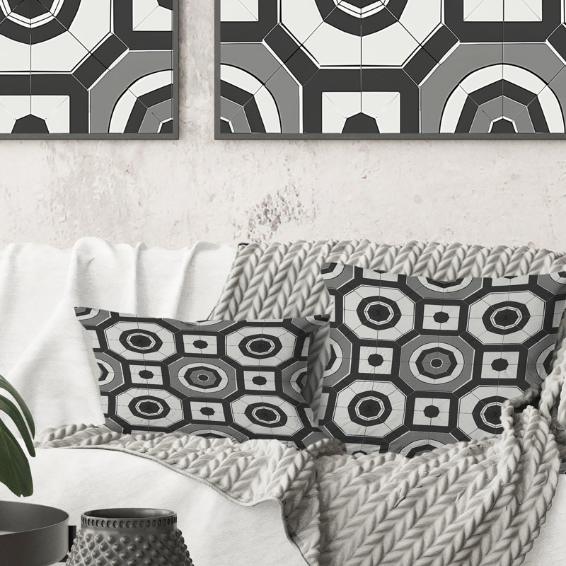 Coussin lombaire gris Mid-Century Hexagon I