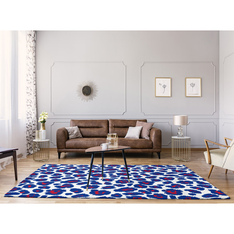 Imprimé animal blanc/bleu/rouge Tapis décoratif, Rectangle 8 pi x 10 pi