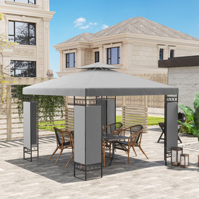 Pavillon de jardin 10 x 10 pi, pavillon double toit extérieur, gris clair