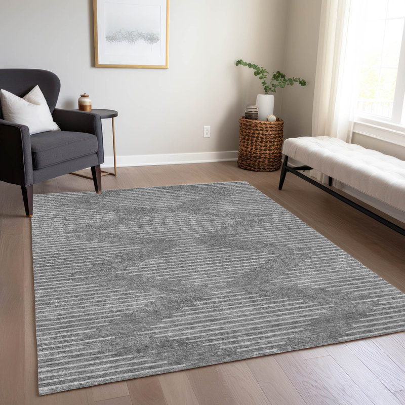 Velina Charcoal Washable Indoor-Outdoor Rug - , 8' x 10'